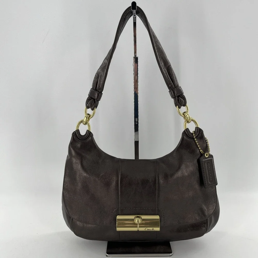 Coach Y2K Kristin Leather Hobo Shoulder‎ Flap Bag Metallic Bronze 18809 Hang Tag